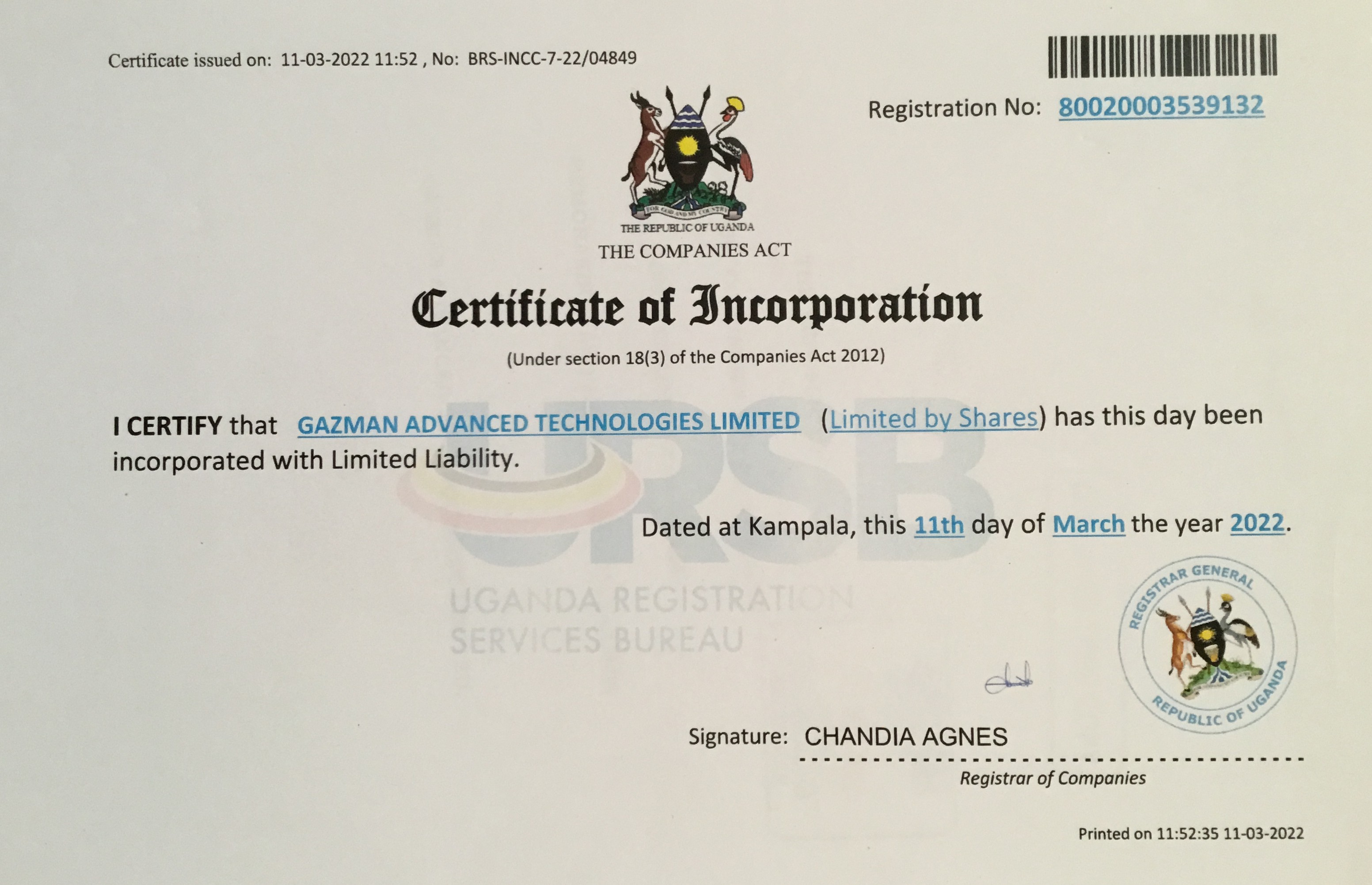 Certificate of Incorporation